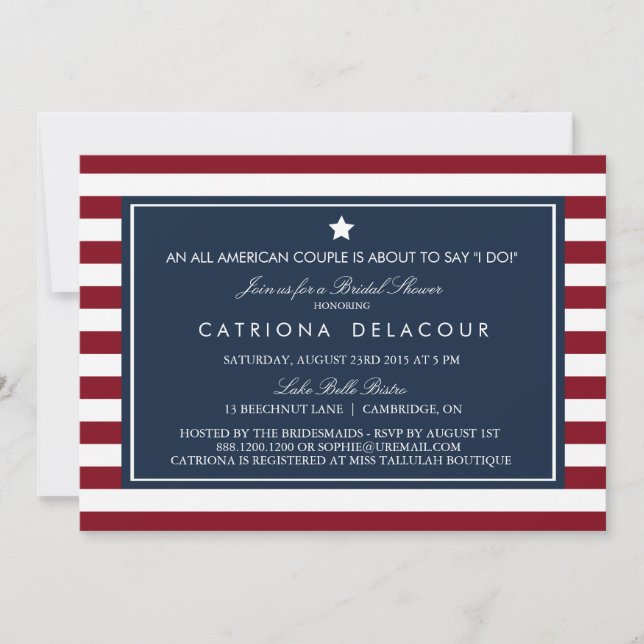 Red White & Blue Stripes Invitation de la douche n (Devant)