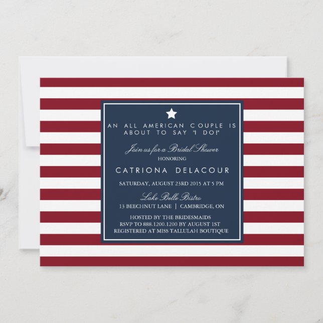 Red White & Blue Stripes Invitation de la douche n (Devant)