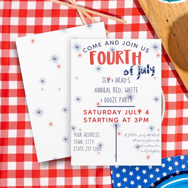 Red White & Booze 4e juillet Invitation du Parti (Red, White and Booze. Perfect combination for a party. Just add the details of yours)