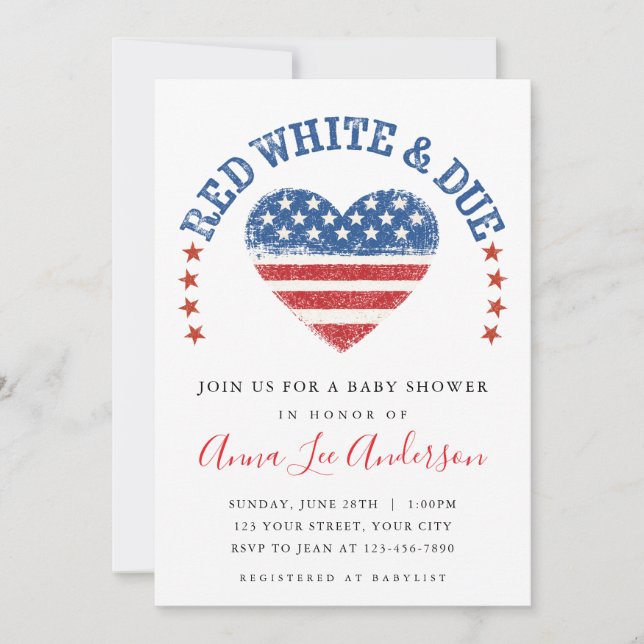 Red White & Due Baby Shower Invitation (Devant)