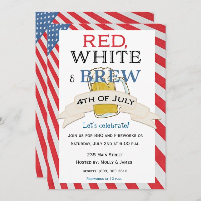 Red White et Brew 4 juillet Invitation (Devant / Derrière)