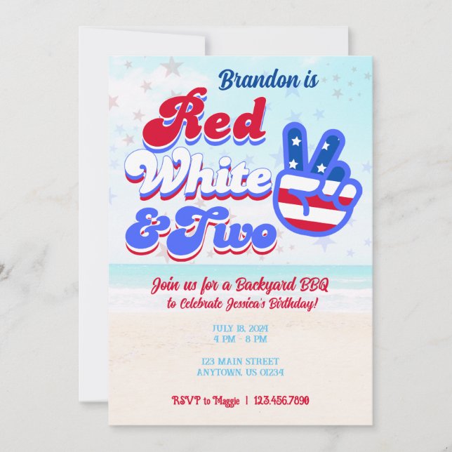 Red White et deux invitations d'anniversaire 4 jui (Devant)