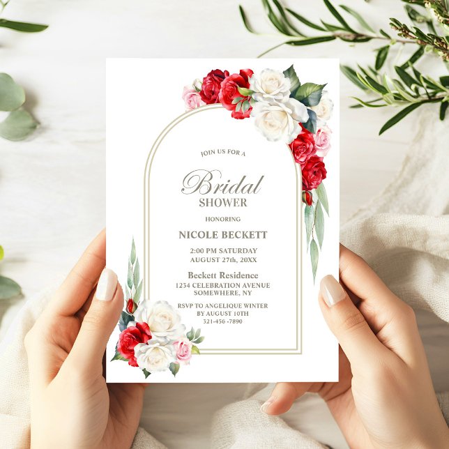 Red White Floral Arch Invitation de la douche nupt (Créateur téléchargé)