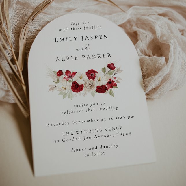 Red & White Floral Elegance Wedding Invitation (Créateur téléchargé)