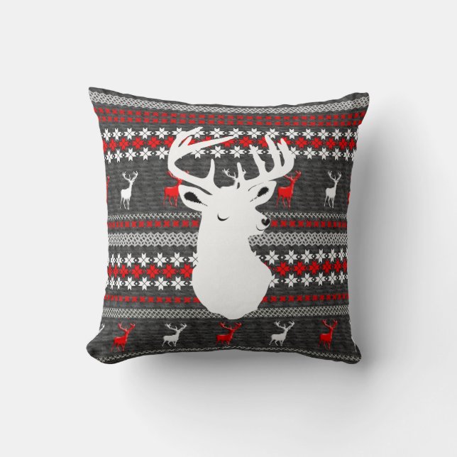 Red White Grey Stag Deer Coussin moderne tendance (Recto)