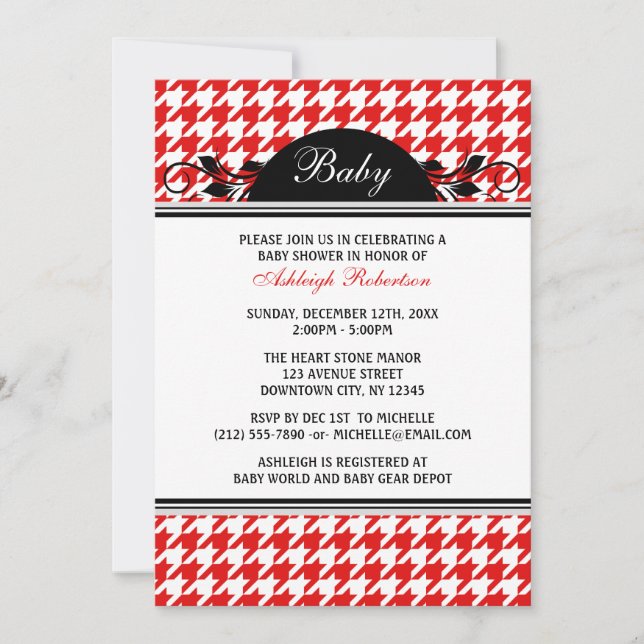 Red & White Houndstooth Baby Shower Invitations (Devant)