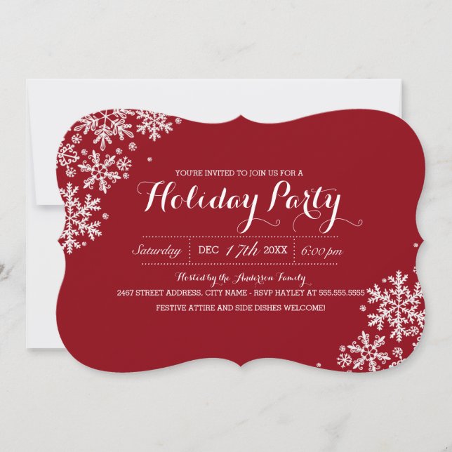 Red & White Modern Snowflake Fête Invitation (Devant)