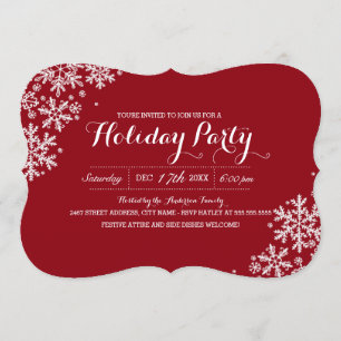 Red & White Modern Snowflake Fête Invitation