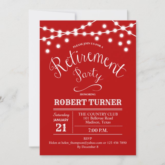 Red White Rustic Retraite Party Invitation (Devant)