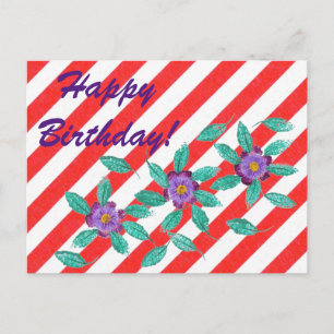 Red White Stripes Purple Fleurs Carte postale Anni