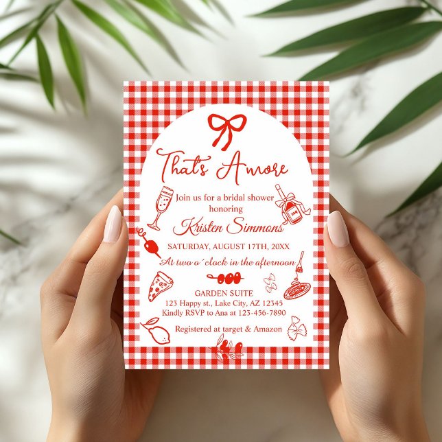 Red White That's Amore Bridal Shower Invitation (That's Amore Italian Food Bridal Shower Invitation)