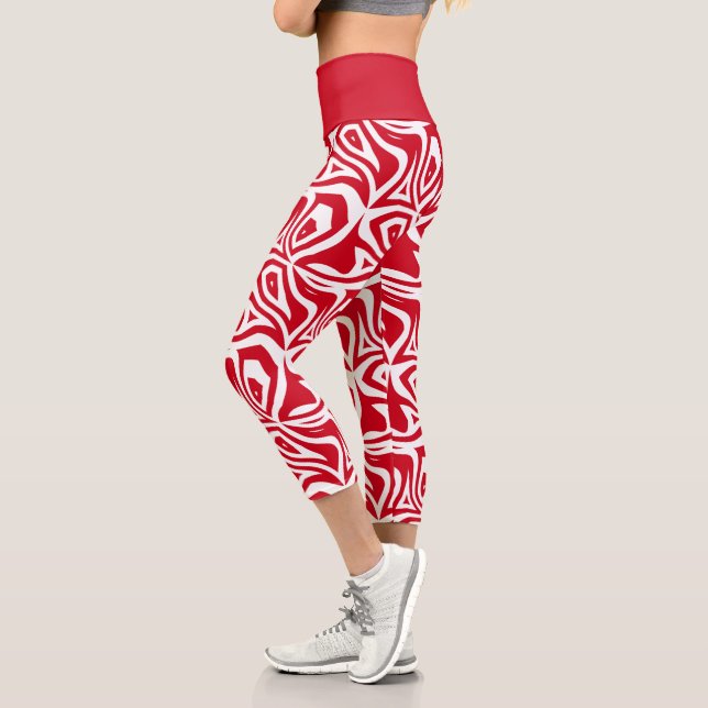 Red & White Zebra Stripes Femmes Capris Leggings (Gauche)