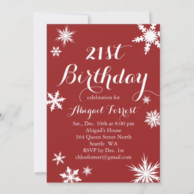 Red Winter 21st Birthday Invitation (Devant)