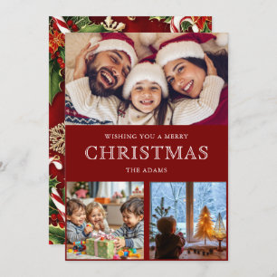 Red Winter Christmas Photo Collage Carte de vacanc