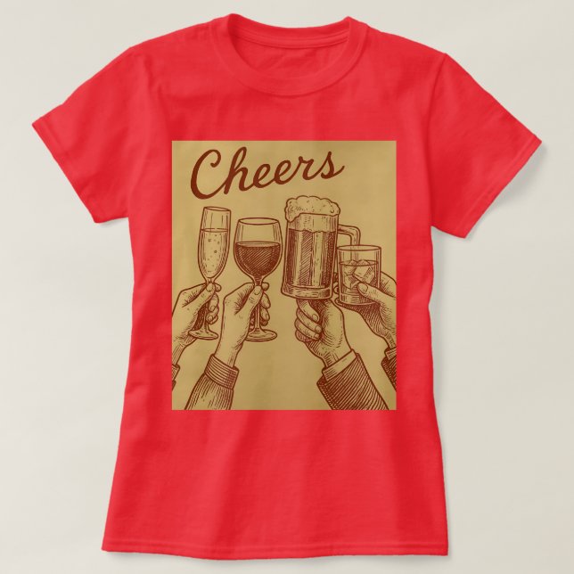 Red Women's Cheers Drinks Toasting T-Shirt (Design devant)