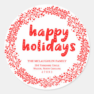 Red Wreath Happy Holidays Return Adresse Sticker