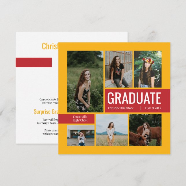 Red & Yellow 6 Photo Graduation Invitation (Devant / Derrière)
