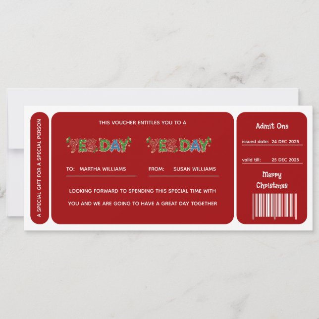Red Yes Day Christmas Gift Voucher (Devant)