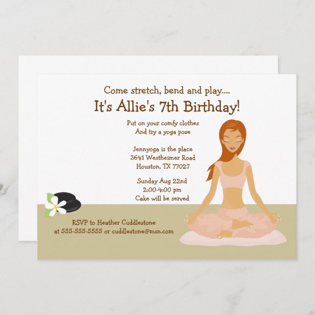 Redhead Yoga Girl Birthday Party 5x7 Invitation (Devant / Derrière)