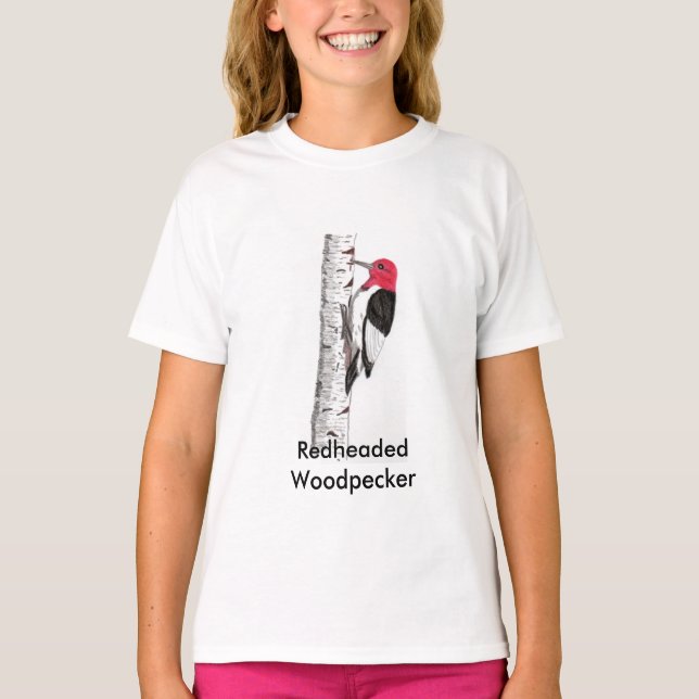 Redheaded Woodpecker on Kids T-Shirt (Devant)