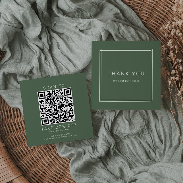 Réduction AVERY Rustique Carte de Remerciement QR Code Entre (AVERY Rustic Dark Green Business QR Code Thank You Discount Card)
