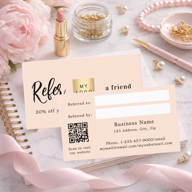 Réduction Beige sable qr code business logo carte de référen (Créateur téléchargé)