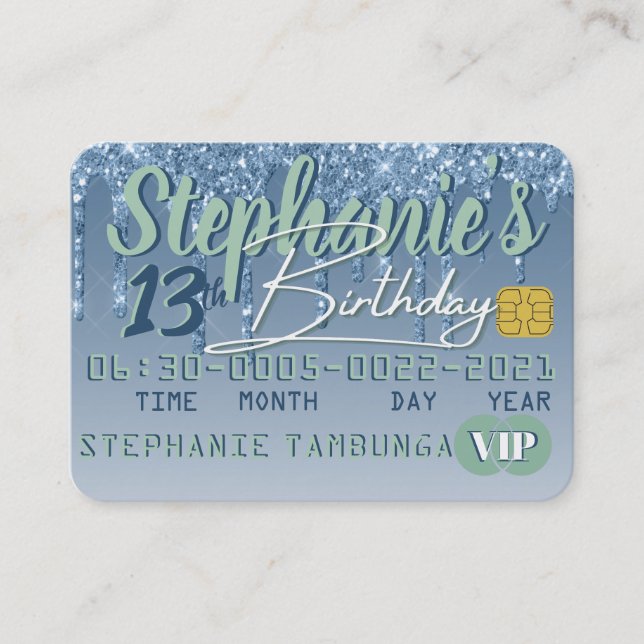 Réduction Blue|Green Drip Parties scintillant VIP Carte de c (Devant)