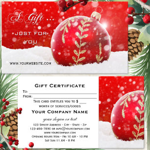 Réduction Carte Cadeau de Noël Boule Rouge Neige Étincelante