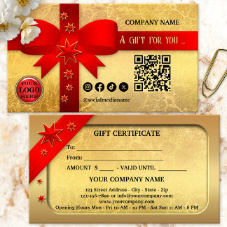 Réduction Carte cadeau de Noël Gold Red Ribbon