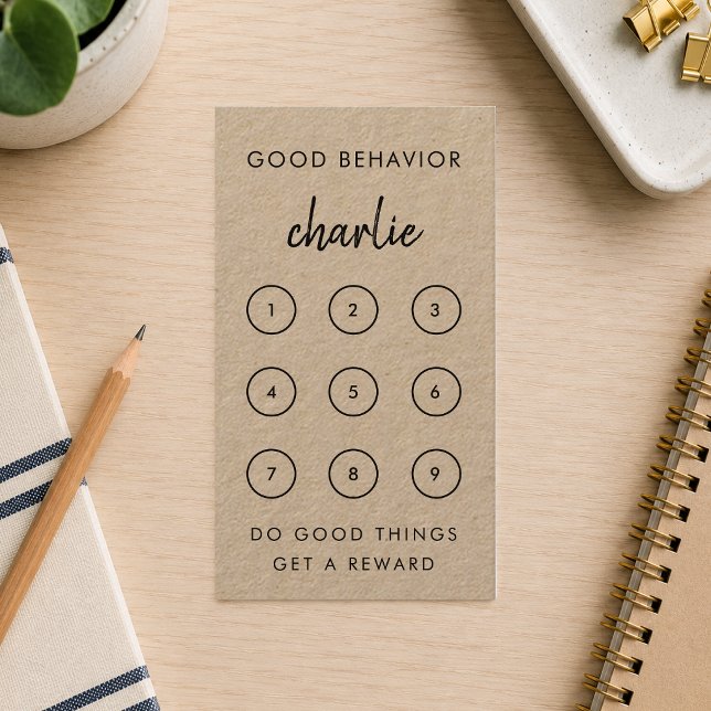 Réduction Carte de Récompense | Tableau de Comportement Kraf (Personalized kids reward card with custom name for chores, routines and behavior goals.)