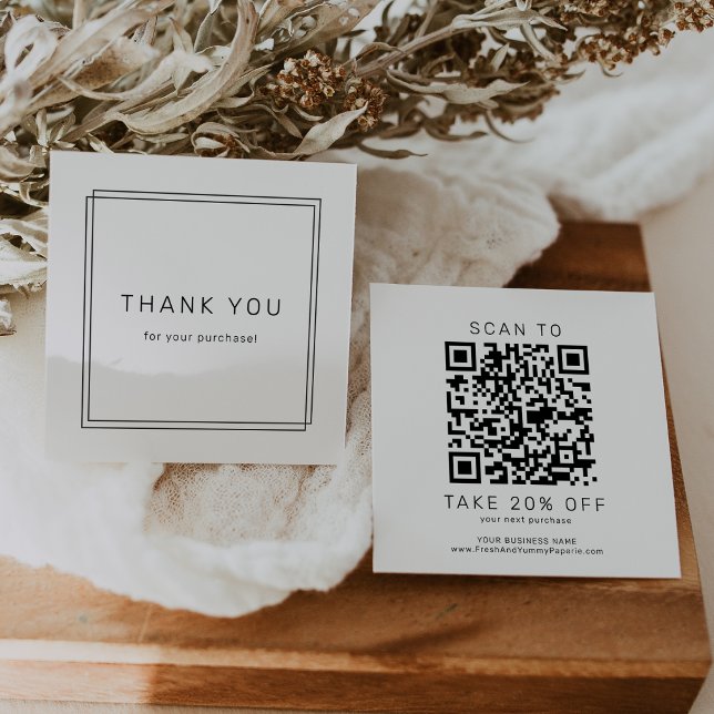 Réduction Carte de remerciement de code QR d'entreprise mini (AVERY Modern Minimalist Business QR Code Thank You Discount Card)