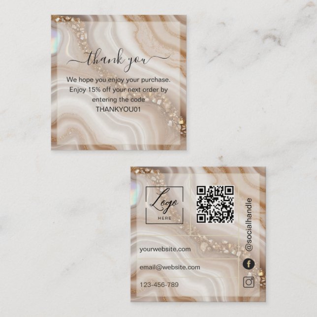 Réduction Carte de remerciement de commande insert en or bei (Devant / Derrière)