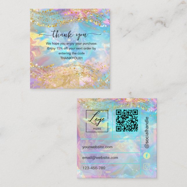 Réduction Carte de remerciement Opal stone iridescent pour i (Devant / Derrière)