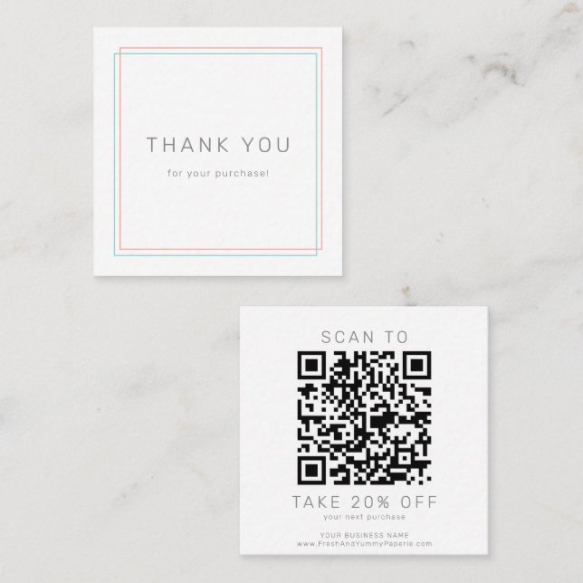 Réduction Carte de remerciement QR Code professionnelle cora (Devant / Derrière)