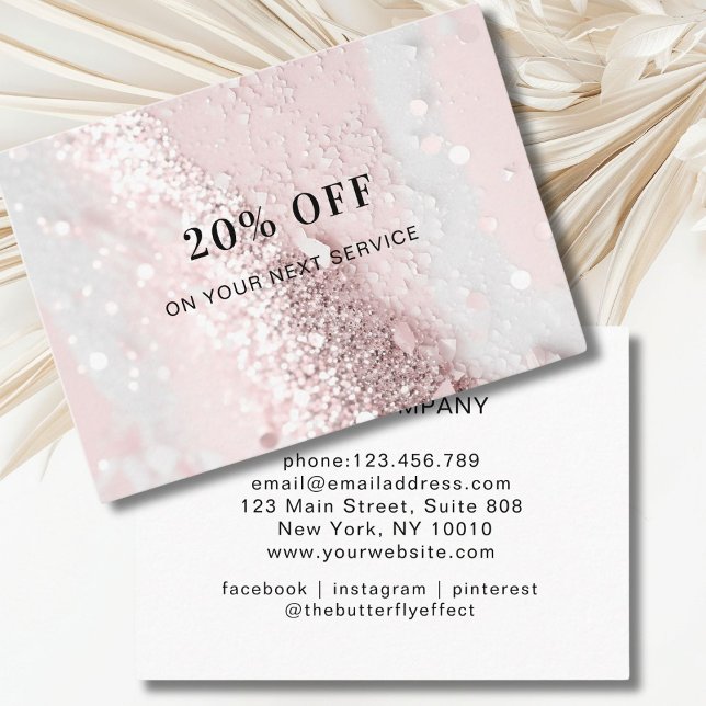Réduction Carte de remise parties scintillant (Pink Silver Glitter Discount Card, personalized.)