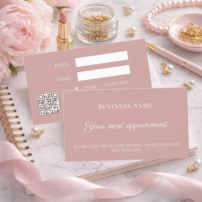 Réduction Carte de rendez-vous client QR rose poudré (Créateur téléchargé)