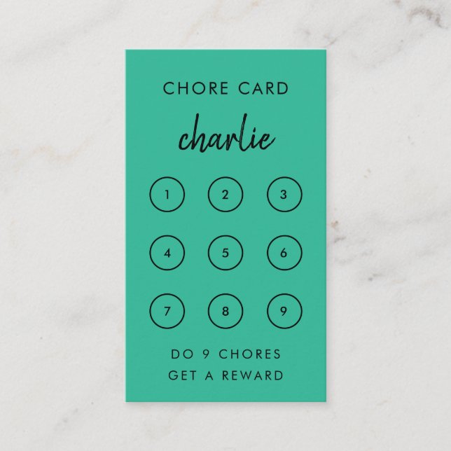 Réduction Enfants Chore | Carte turquoise de récompense vert (Devant)