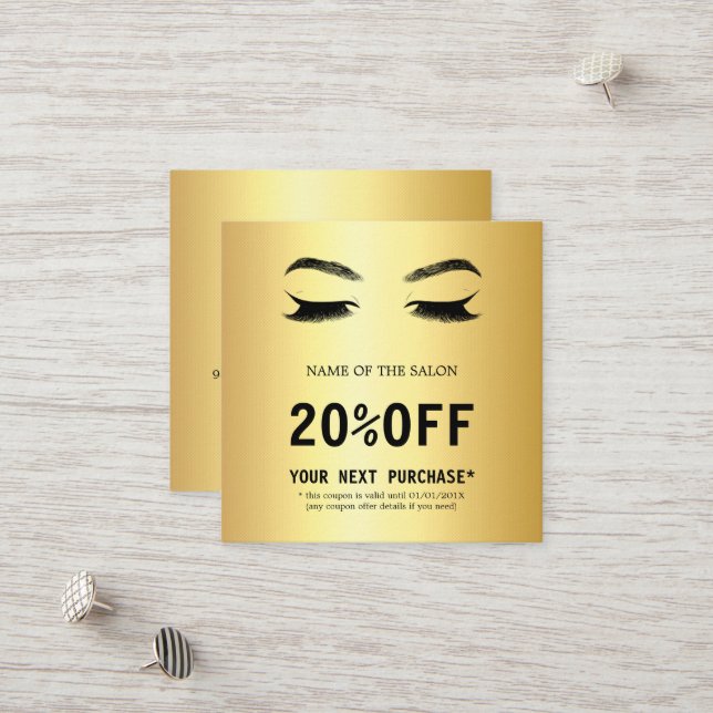 Réduction Golden Lashes & Brows Beauty Salon Carte de réduct (Devant/Arrière en situation)