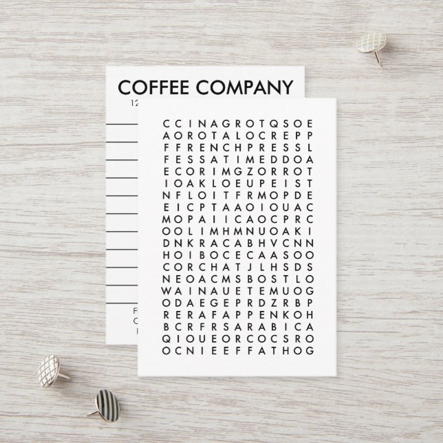 Réduction la recherche de mot de café récompense la carte (Devant/Arrière en situation)
