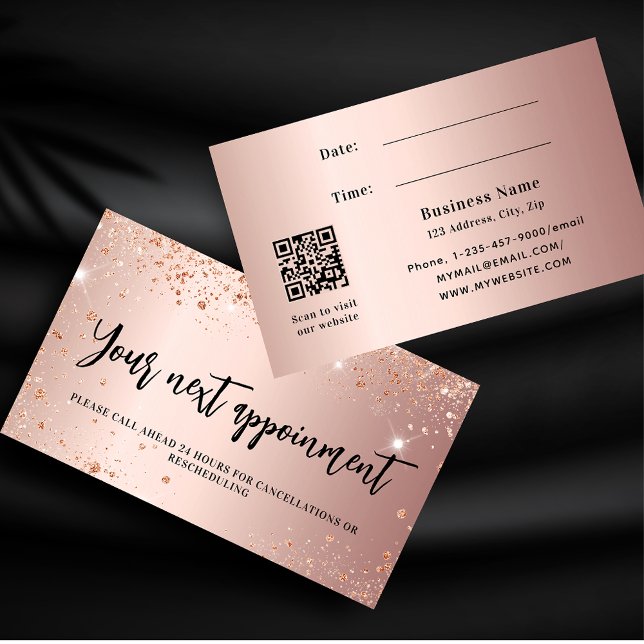 Réduction parties scintillant en or rose QR carte de rendez- (Créateur téléchargé)