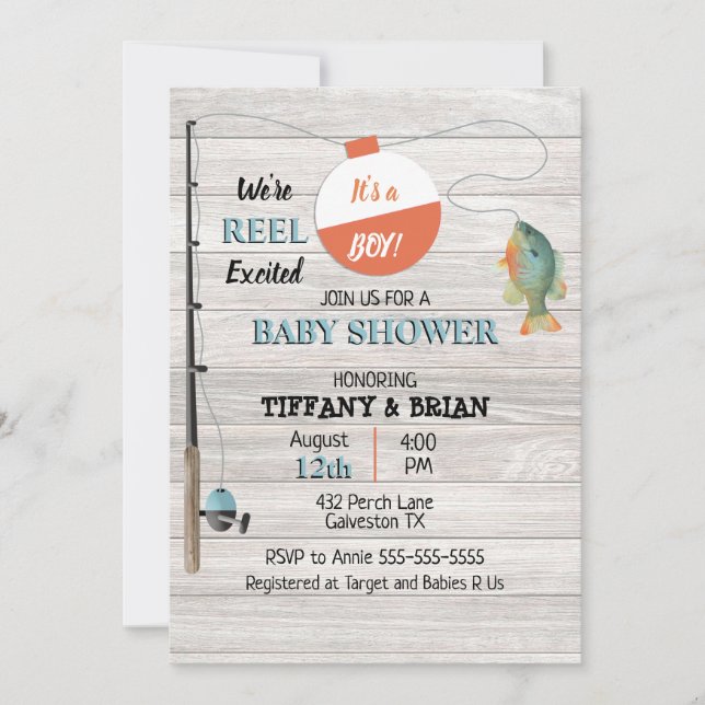 Reel Excité Fishing Boy Baby shower Invitation (Devant)