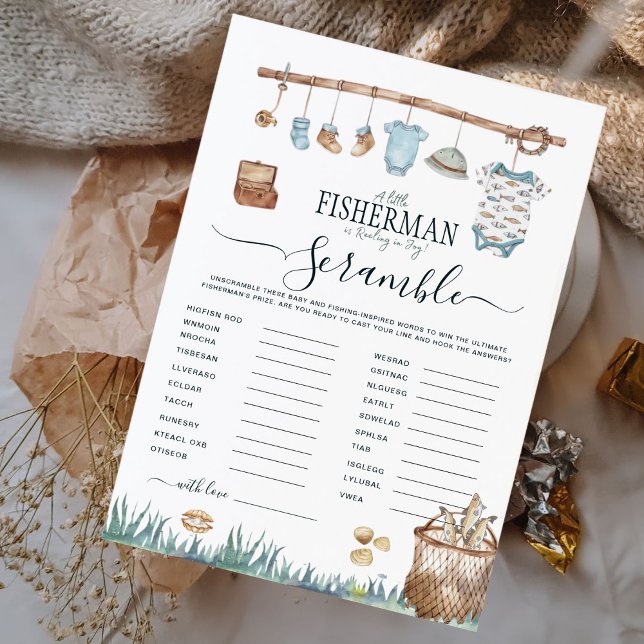 Reel Fun Fishing Baby shower Unscramble Word Jeu (Créateur téléchargé)
