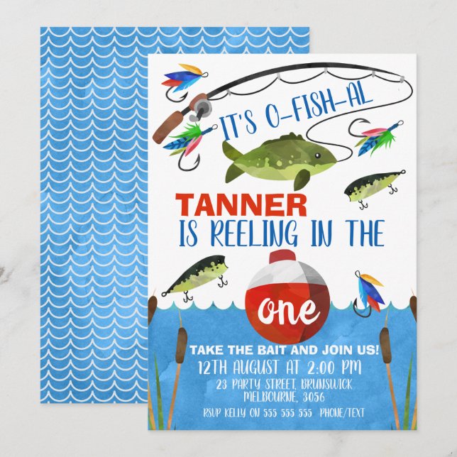 Reeling in the big one First Birthday Invitation (Devant / Derrière)