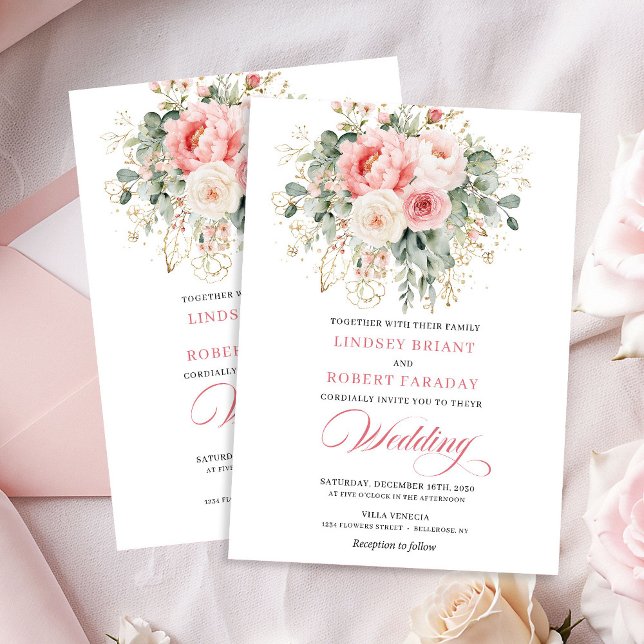 Refined Blush Floral Gold Wedding Invitation (Refined Blush Floral Gold Wedding Invitation)