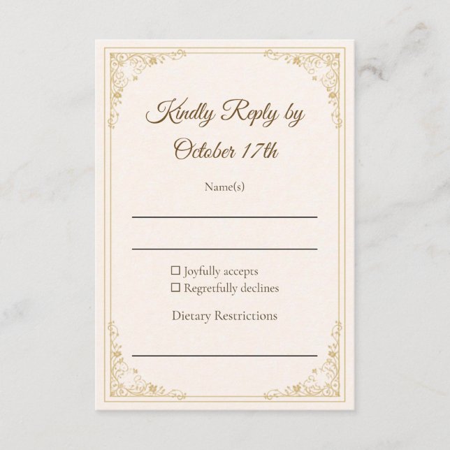 Refined Gold Frame Classic Wedding RSVP Card (Devant)