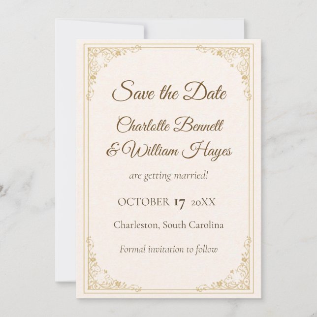 Refined Gold Frame Wedding Save the Date (Devant)
