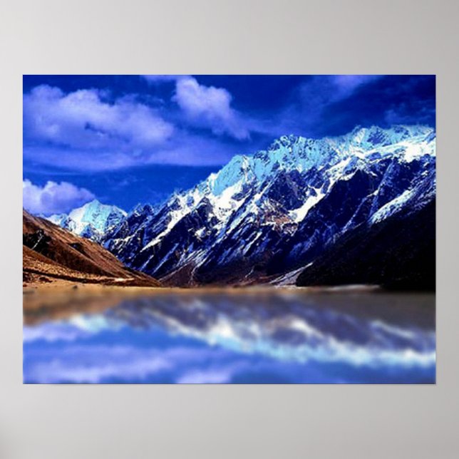 Reflections of snow capped mountain, poster (Devant)