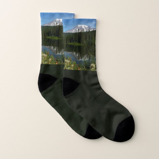 Reflet du lac du mont Rainier avec des fleurs sauv (Paire)