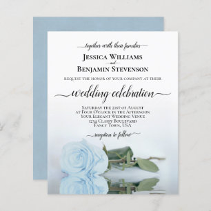 Reflet Dusty Blue Rose BUDGET de mariage Invitatio