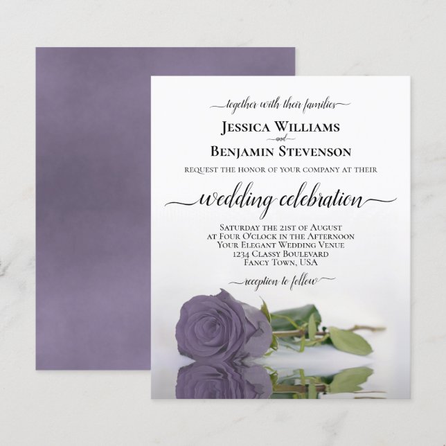 Reflet Dusty Purple Rose BUDGET de mariage Invitat (Devant / Derrière)